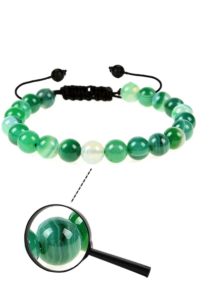 Sertifikalı Doğal Yeşil Akik Taşı Doğal Taş Bileklik Renkli - Resim 2