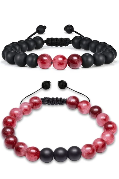 Sertifikalı Kırmızı Kuvars Oniks Taşı Doğal Taş Bileklik Seti - Resim 6