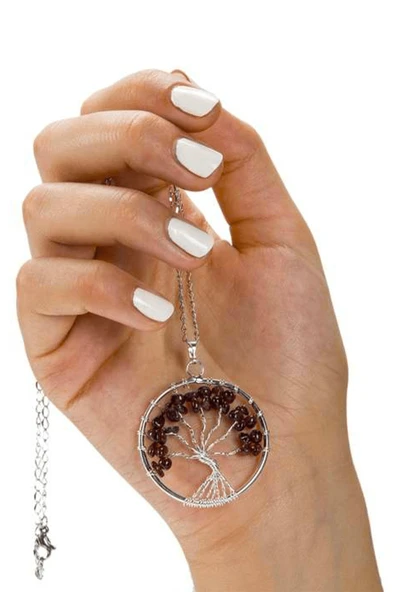 Sertifikalı Doğal Lal - Garnet - Granat Taşı Hayat Ağacı Kolye - Resim 3