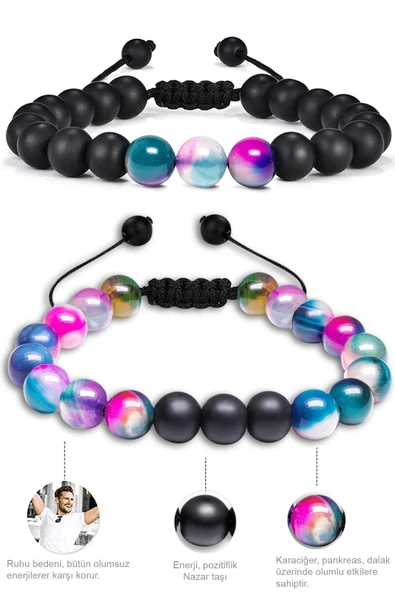 Sertifikalı Doğal Pembe Mor Mavi Şeffaf Opal Oniks Taşı Doğal Taş Bileklik Seti - Resim 3