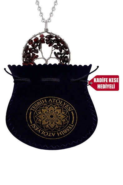 Sertifikalı Doğal Lal - Garnet - Granat Taşı Hayat Ağacı Kolye - Resim 6
