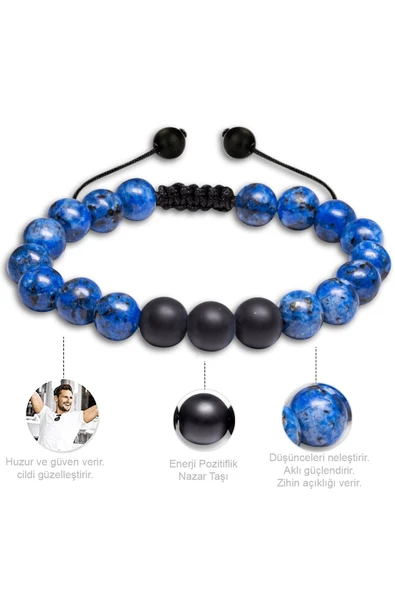Lapis Lazuli Taşı Makrome Doğal Taş Bileklik Seti - 4