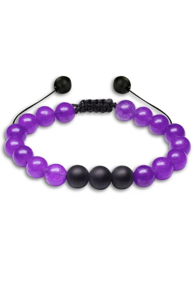 Sertifikalı Makrome Örgü Ametis Taşı Doğal Taş Bileklik Seti - Resim 5