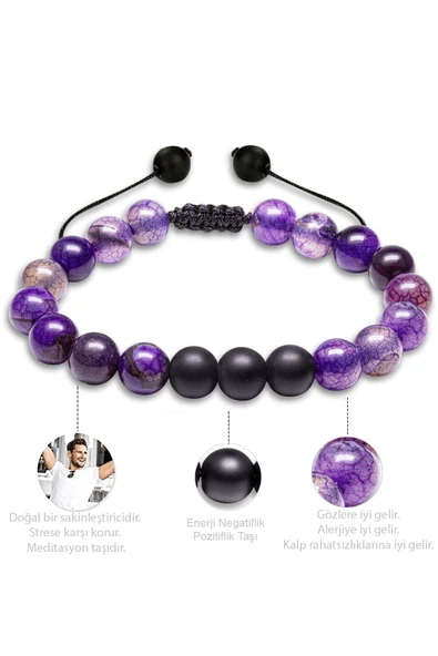 Mor Akik Doğal Taş Makrome Bileklik - Resim 4