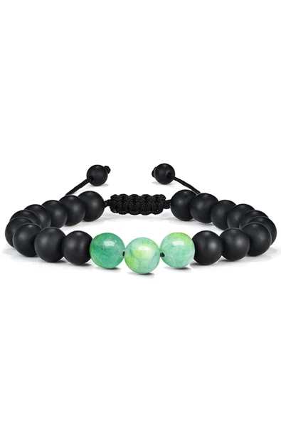 Sertifikalı Makrome Su Yeşili Akik Taşı Doğal Taş Bileklik Seti - Resim 4