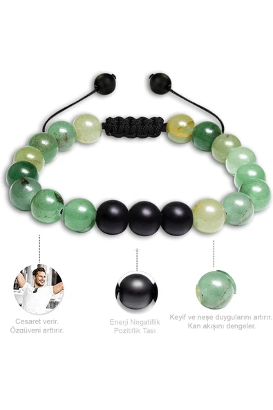 Sertifikalı Doğal Yosun Akik Oniks Taşı Doğal Taş Bileklik Seti - Resim 3
