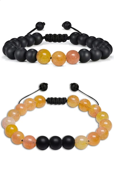 Sertifikalı  Makrome Turuncu Akik Taşı Doğal Taş Bileklik Seti ürün görseli