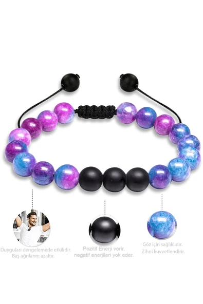 Sertifikalı Doğal Mavi Mor Kuvars Oniks Taşı Doğal Taş Bileklik Seti - Resim 3