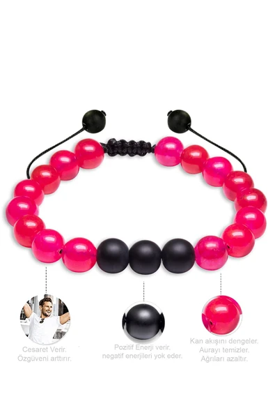 Pembe Akik Taşı Çift Doğal Taş Bileklik Seti - Resim 3
