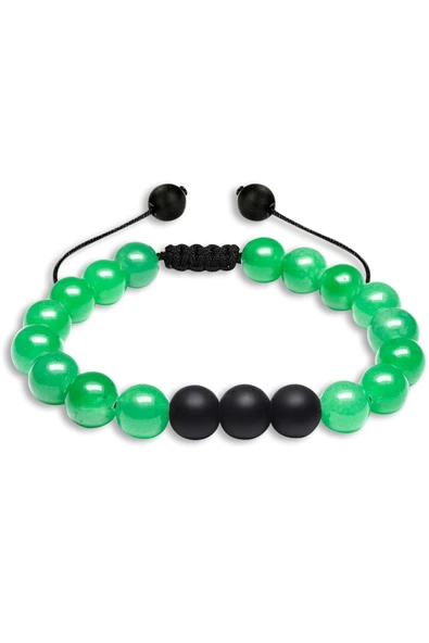 Sertifikalı Doğal Yeşil Aventurin Oniks Taşı Doğal Taş Bileklik Seti - Resim 5