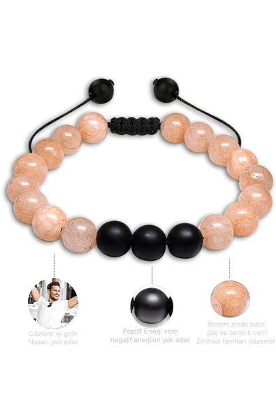 Sertifikalı Gerçek Pembe Renk Kuvars Taşı Çift Doğal Taş Bileklik Seti Doğal Bej Renk - Resim 3