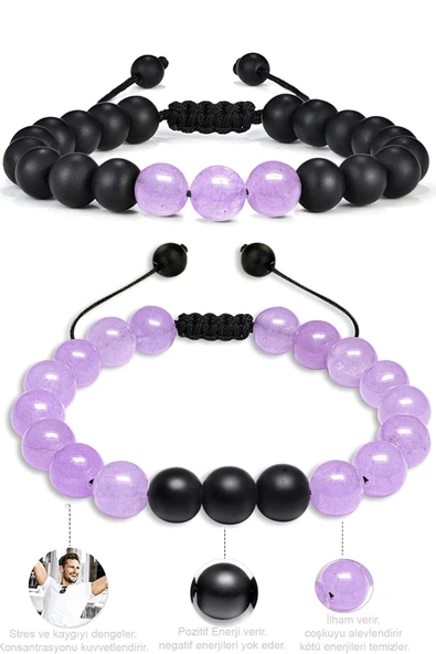 Sertifikalı Doğal Pembe Gül Kuvars Oniks Taşı Doğal Taş Bileklik Seti - Resim 2