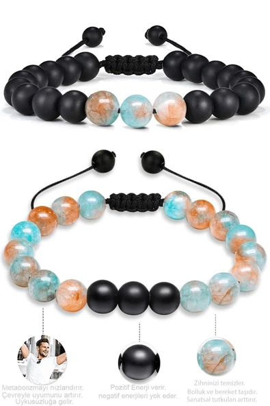 Doğal Mavi Kahverengi Kuvars Oniks Taşı Doğal Taş Bileklik Seti - Resim 2