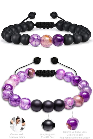 Sertifikalı Yüksek Kalite Ametist Taşı Doğal Taş Bileklik Seti - Resim 2