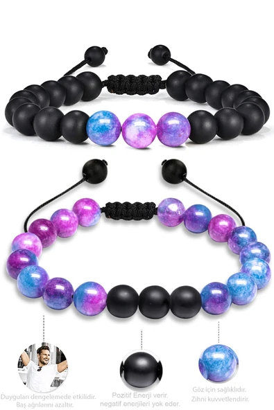 Sertifikalı Doğal Mavi Mor Kuvars Oniks Taşı Doğal Taş Bileklik Seti - Resim 2