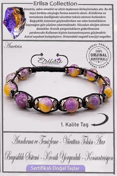 Sertifikalı AAA+ Kalite Gerçek Terahertz - Ametrin Taşı Bileklik - Ayarlamalı ürün görseli