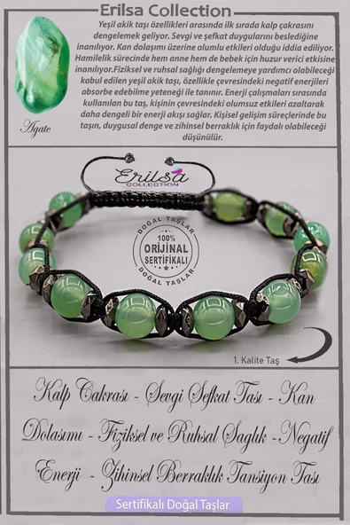 Sertifikalı AAA+ Kalite Gerçek Terahertz - Yeşil Akik Taşı Bileklik - Ayarlamalı ürün görseli