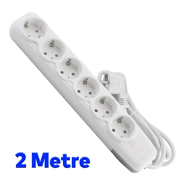 Kablolu Topraklı Grup Priz Fiş 6'lı Çoğaltıcı 2 Metre Çoklu Asmalı Uzatma Kablosu Anahtarsız - 3