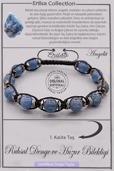 Sertifikalı AAA+ Kalite Doğal Angelit Taşı Ruhsal Denge ve Huzur Bilekliği - Melek Taşı ürün görseli