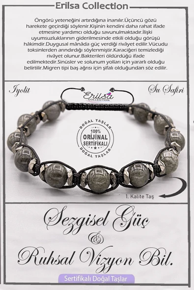 Sertifikalı AAA+ Kalite Doğal Terahertz - İyolit Sakin Zihin Ruhsal Vizyon Bilekliği ürün görseli