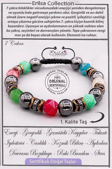 Sertifikalı AAA+ Kalite Gerçek Elmas Kesim 7 Çakra Doğal Taş Bileklik