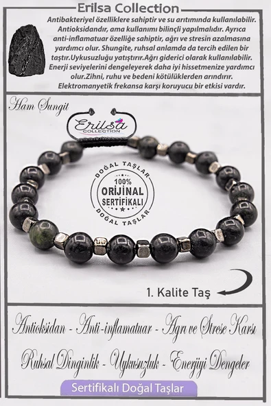 Sertifikalı AAA+ Kalite Gerçek Terahertz - Şungit Taşı Bileklik (Shungite) ürün görseli