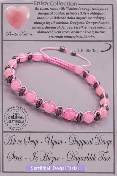 Sertifikalı Gerçek AAA+ Kalite Terahertz - Açık Pembe Kuvars Taşı Bileklik ürün görseli