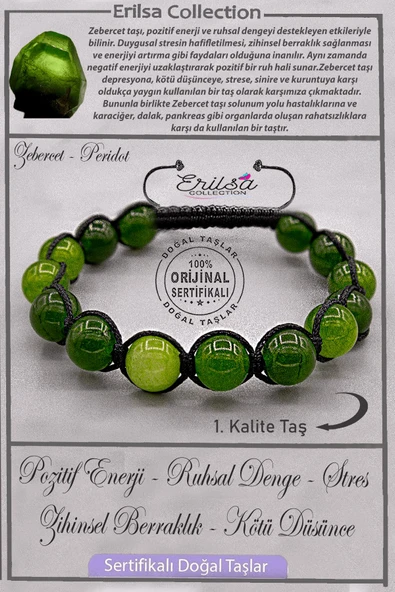 Sertifikalı AAA+ Kalite Gerçek Zebercet Taşı Bileklik - Peridot ürün görseli