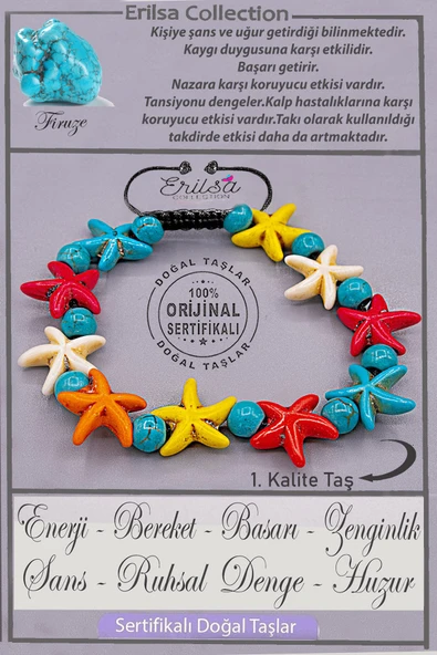 Sertifikalı Gerçek AAA+ Deniz Yıldızı Model Firuze (Turkuaz) Taşı Bileklik ürün görseli