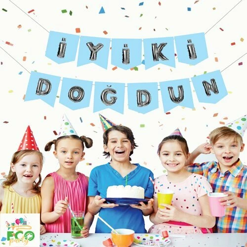 Mavi Silver İyiki Doğdun Zarflı Banner