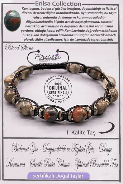 Sertifikalı AAA+ Kalite Gerçek Terahertz - Kan Taşı Bileklik - Heliotrop ürün görseli
