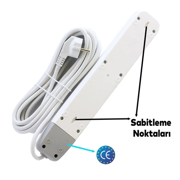 Kablolu Topraklı Grup Priz Fiş 6'lı Çoğaltıcı 2 Metre Çoklu Asmalı Uzatma Kablosu Anahtarsız - 4