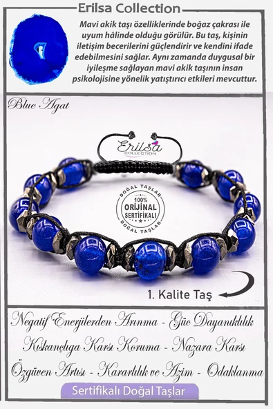 Sertifikalı AAA+ Kalite Gerçek Terahertz - Mavi Akik Taşı Bileklik ürün görseli