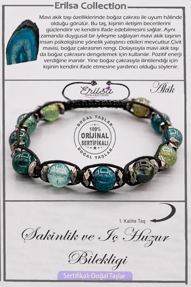 Sertifikalı AAA+ Doğal Terahertz - Mavi Akik - Sakinlik ve İç Huzur Bilekliği ürün görseli