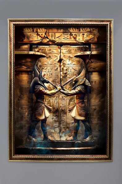 Antik Mısır Desenli Çerçeveli Duvar Tablosu 50x70cm MISIR17 RENKLİ 50 X 70