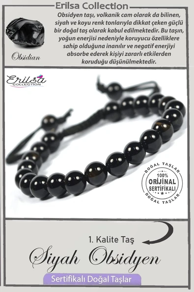 Sertifikalı AAA+ Kalite Gerçek Siyah Obsidyen Taşı Bileklik ürün görseli