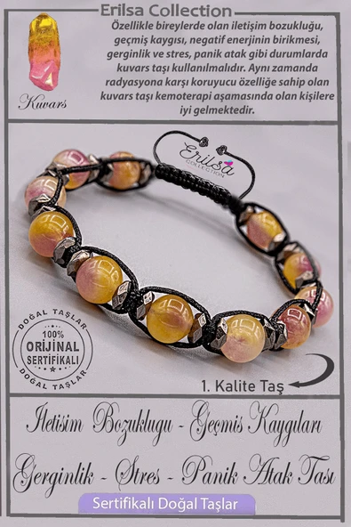 Sertifikalı Gerçek AAA+ Kalite Terahertz - Sarı Mor Kuvars Taşı Bileklik