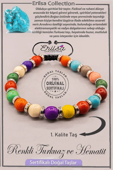 Sertifikalı AAA+ Kalite Gerçek Terahertz - Renkli Turkuaz Taşı Bileklik ürün görseli