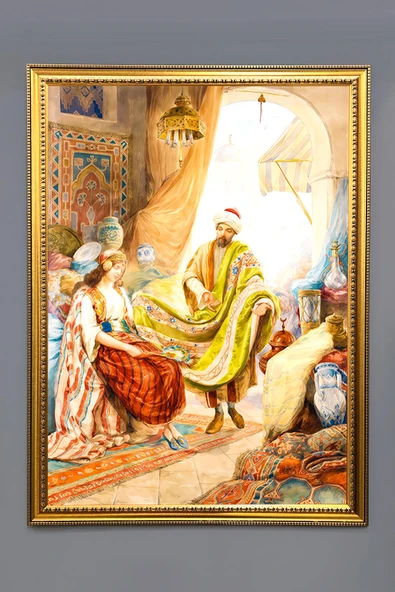 Dekoratif Modern Çerçeveli Oryantalist Osmanlı Desenli Duvar Tablosu 50x70 CM OSMN01 RENKLİ 50 X 70