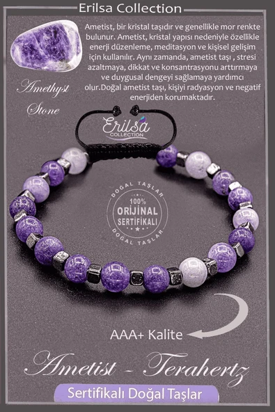 Sertifikalı AAA+ Kalite Gerçek Terahertz - Ametist Taşı Bileklik ürün görseli