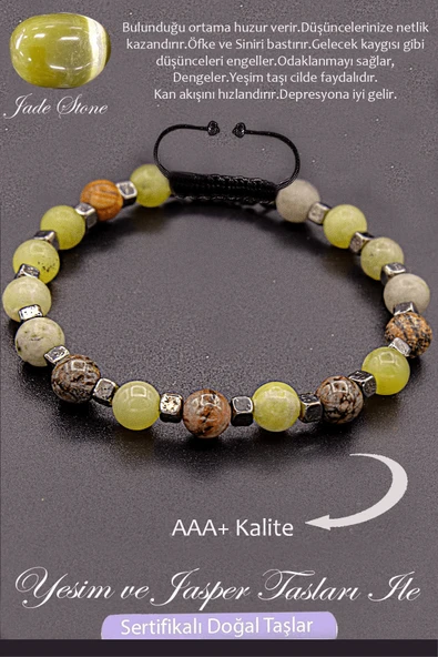 Sertifikalı AAA+ Kalite Gerçek Terahertz - Yeşim Jasper Taşı Bileklik - Resim 2