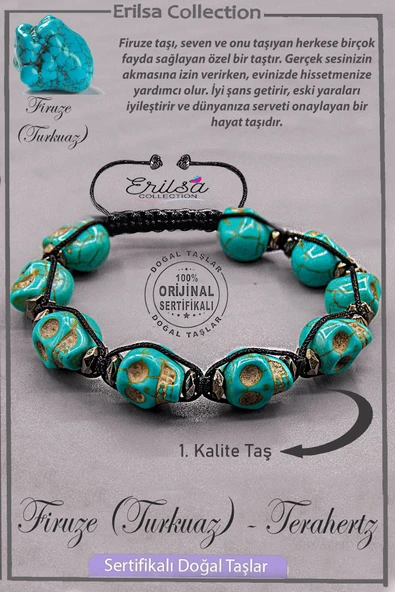 Sertifikalı Kuru Kafa Model AAA+ Kalite Firuze Taşı Bileklik (Turkuaz) ürün görseli