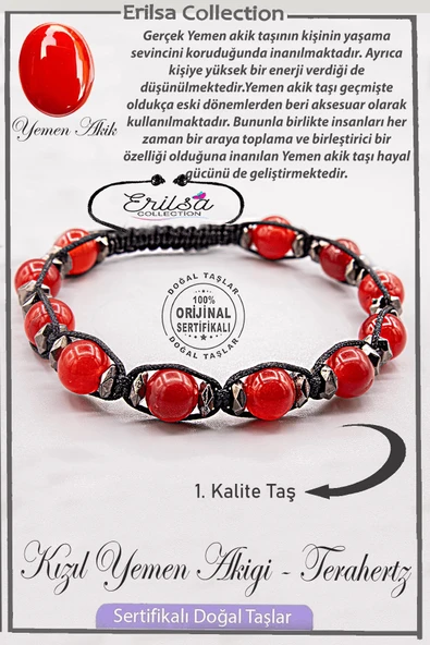 Sertifikalı AAA+ Kalite Gerçek Terahertz - Kızıl Yemen Akik Taşı Bileklik - Yemen ürün görseli