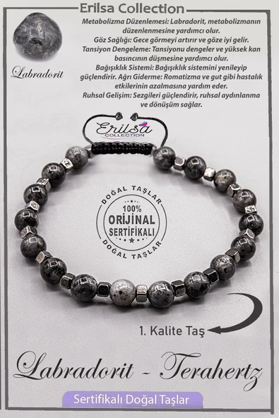 Sertifikalı AAA+ Kalite Gerçek Terahertz - Labradorit Taşı Bileklik ürün görseli