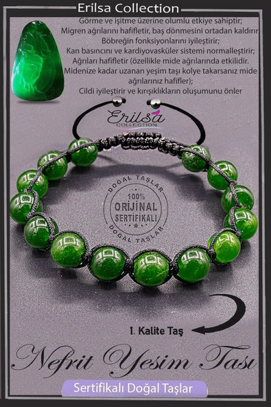 Sertifikalı AAA+ Kalite Gerçek Nefrit Yeşim Taşı Bileklik ürün görseli
