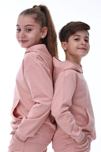 Basic Kapüşonlu Şardonlu Kanguru Cep Detaylı Çocuk Sweatshirt 3-10 Yaş Ekru - 4