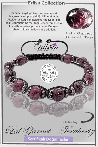Sertifikalı AAA+ Gerçek Terahertz - Lal - Garnet - Granat Taşı Bileklik ürün görseli