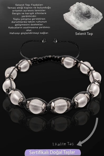 Sertifikalı Ham İşlenmemiş Gerçek Terahertz - Selenit Taşı Bileklik - Resim 2