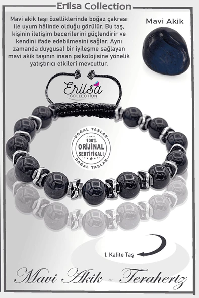 Sertifikalı AAA Hematit Aparatlı Mavi Akik Taşı Bileklik ürün görseli