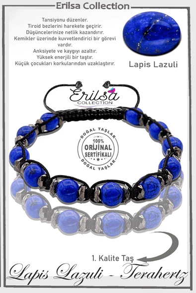 Sertifikalı Gerçek AAA+ Terahertz - Lapis Lazuli Taşı Bileklik- Ayarlamalı